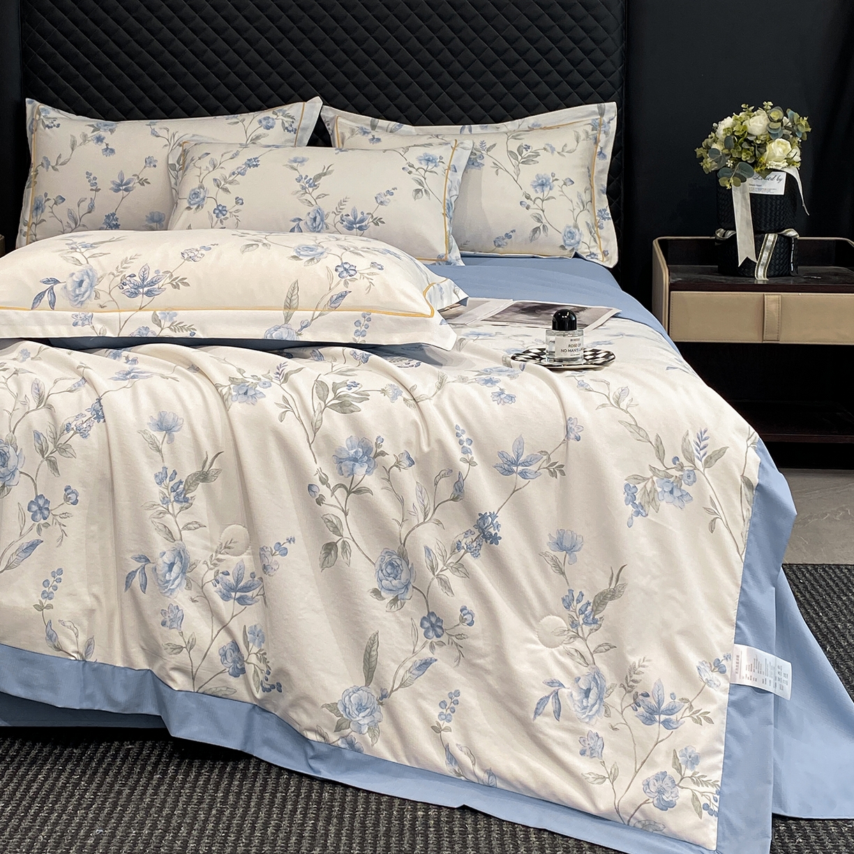 91家纺网 家纺一手货源 找家纺 佳品居 2026新款凉感天丝棉印花系列水洗真丝夏被四件套 春溪兰