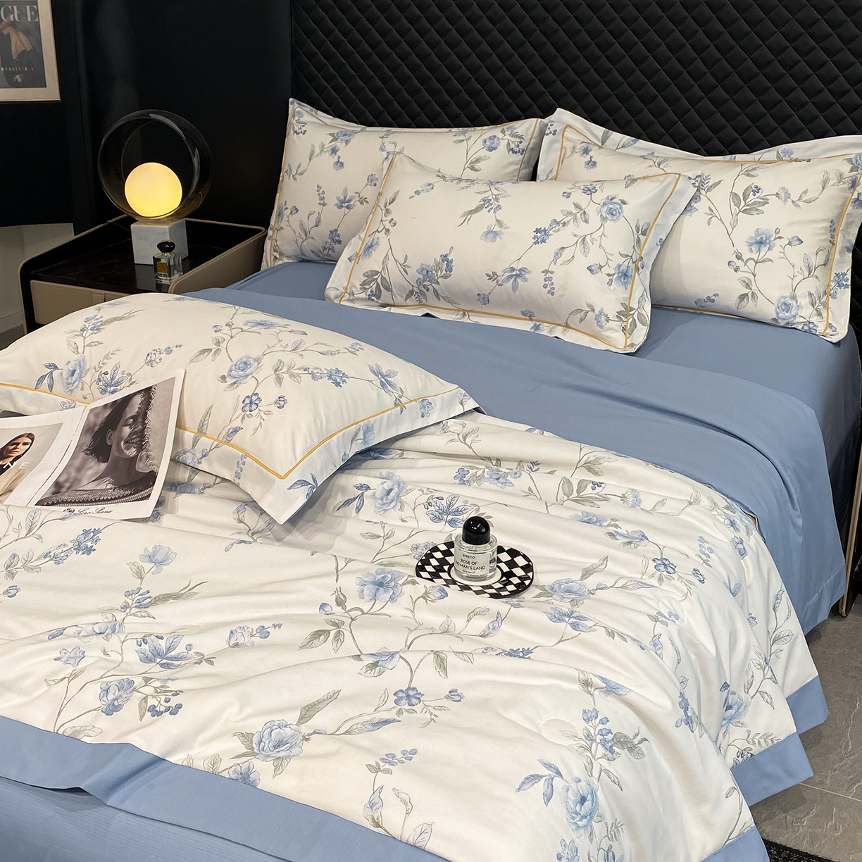 91家纺网 家纺一手货源 找家纺 佳品居 2026新款凉感天丝棉印花系列水洗真丝夏被四件套 春溪兰