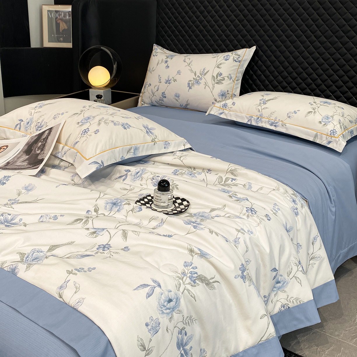 91家纺网 家纺一手货源 找家纺 佳品居 2026新款凉感天丝棉印花系列水洗真丝夏被四件套 春溪兰