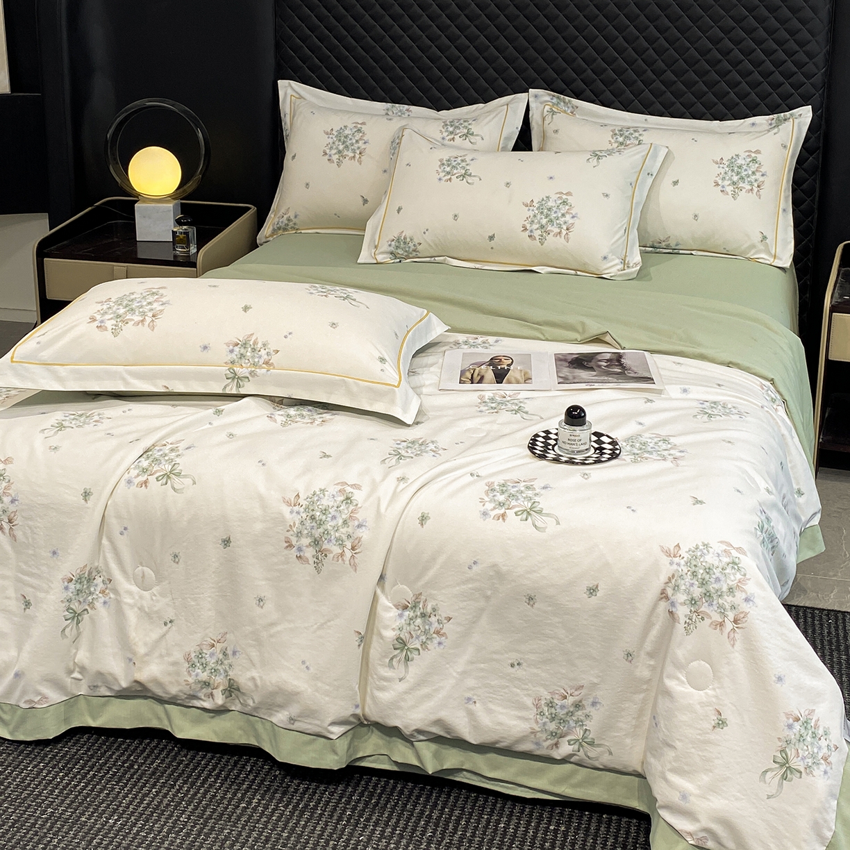 91家纺网 家纺一手货源 找家纺 佳品居 2026新款凉感天丝棉印花系列水洗真丝夏被四件套 花束