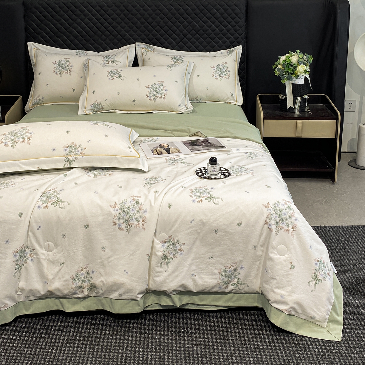 91家纺网 家纺一手货源 找家纺 佳品居 2026新款凉感天丝棉印花系列水洗真丝夏被四件套 花束