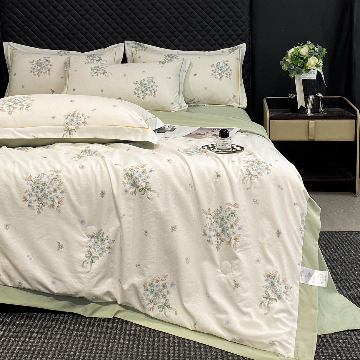 91家纺网 家纺一手货源 找家纺 佳品居 2026新款凉感天丝棉印花系列水洗真丝夏被四件套 花束