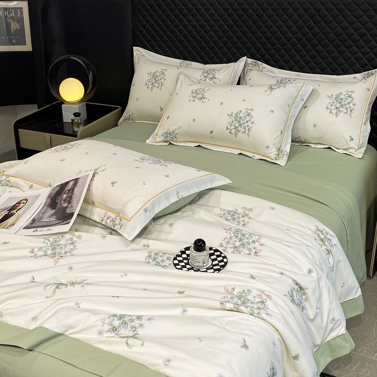 91家纺网 家纺一手货源 找家纺 佳品居 2026新款凉感天丝棉印花系列水洗真丝夏被四件套 花束