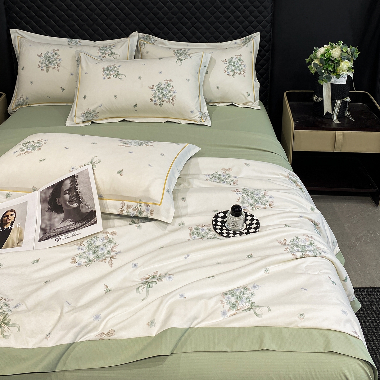 91家纺网 家纺一手货源 找家纺 佳品居 2026新款凉感天丝棉印花系列水洗真丝夏被四件套 花束