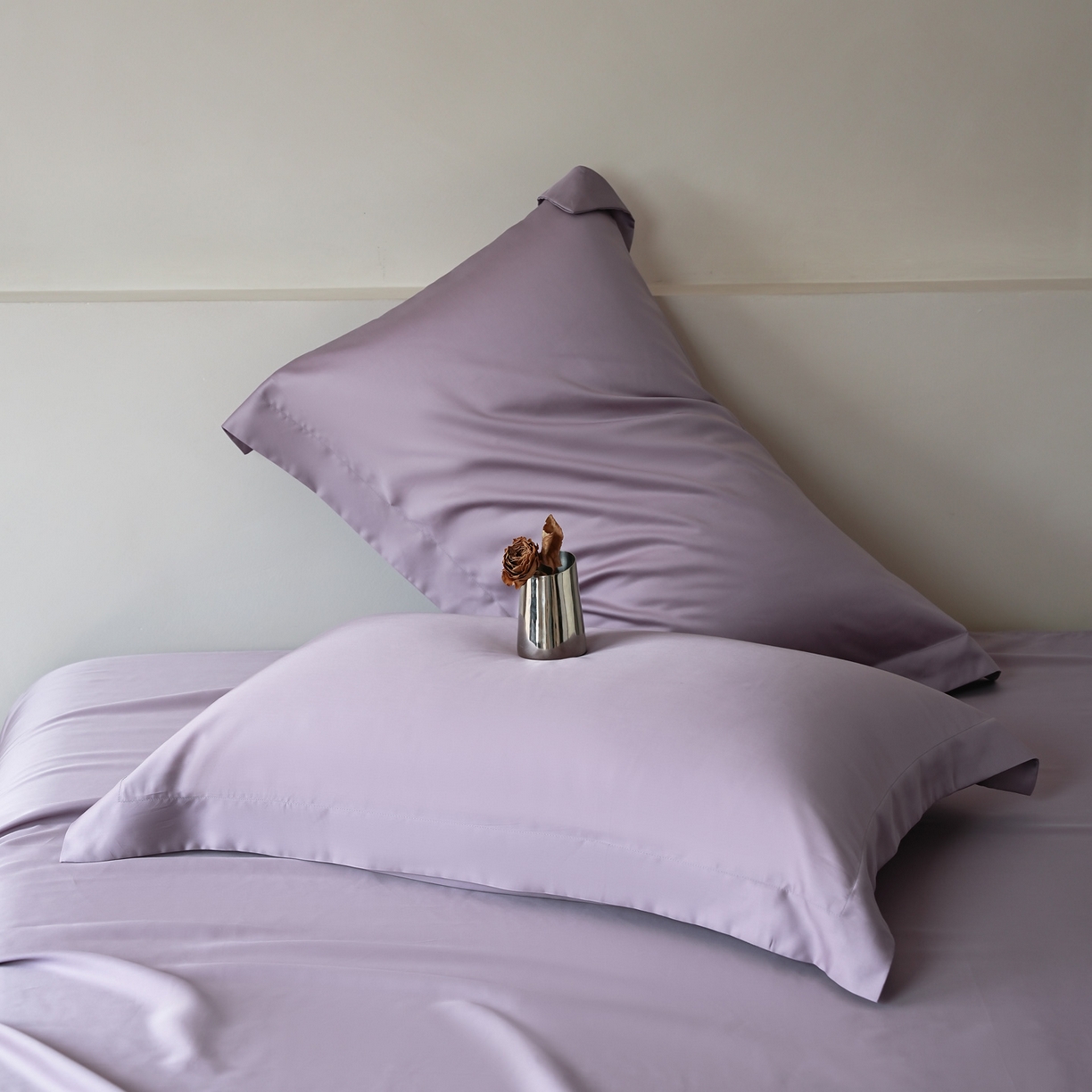 91家纺网 家纺一手货源 找家纺 简纯主义 2026新款100S超细旦进口兰精天丝单枕套枕套单件 雾灰紫