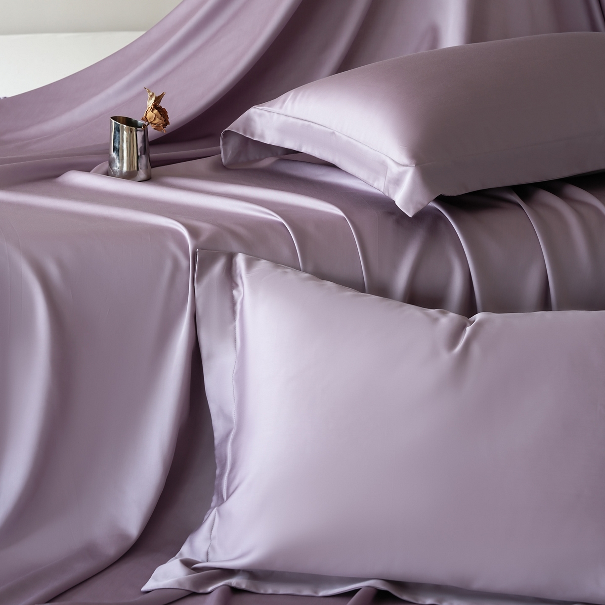 91家纺网 家纺一手货源 找家纺 简纯主义 2026新款100S超细旦进口兰精天丝单枕套枕套单件 雾灰紫