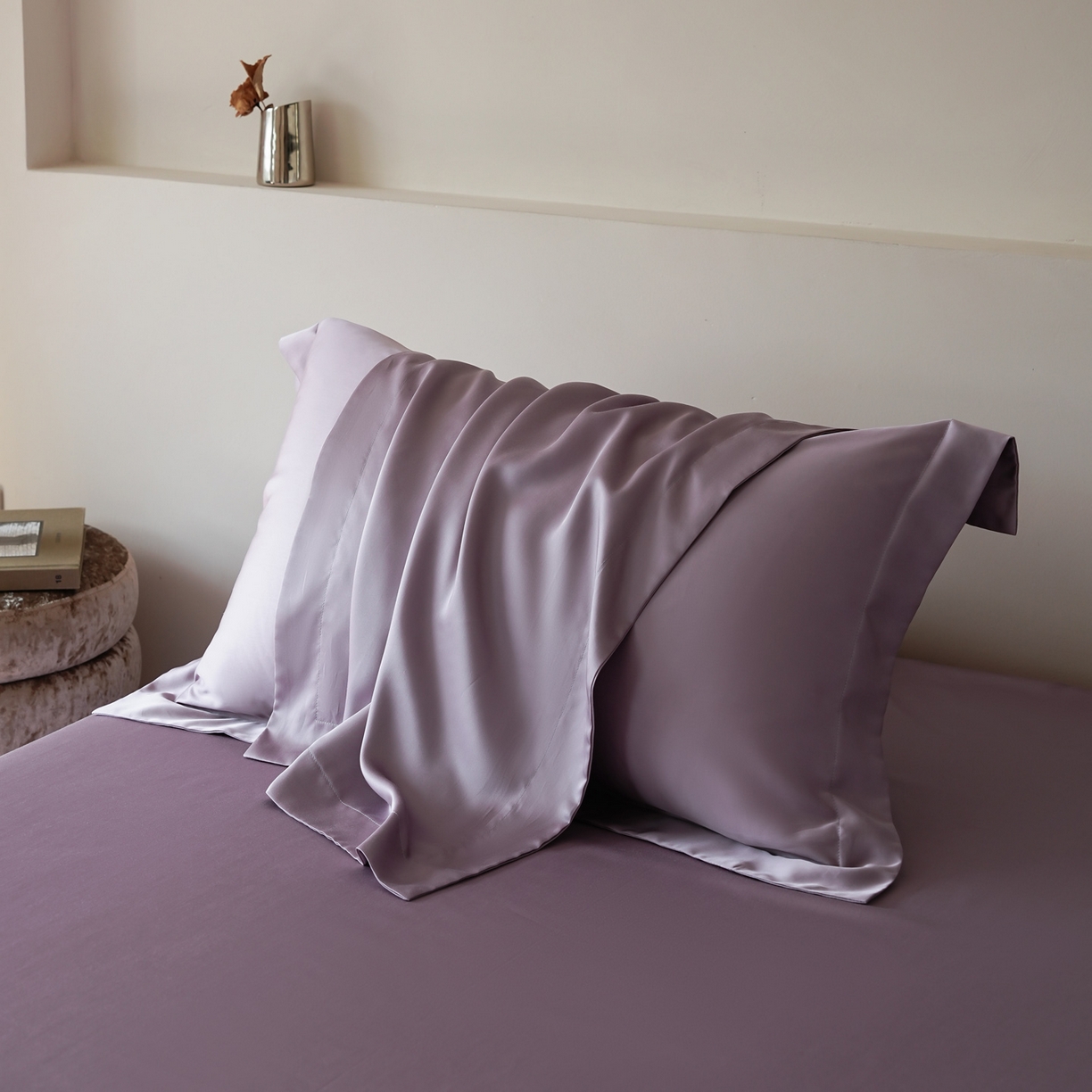 91家纺网 家纺一手货源 找家纺 简纯主义 2026新款100S超细旦进口兰精天丝单枕套枕套单件 雾灰紫