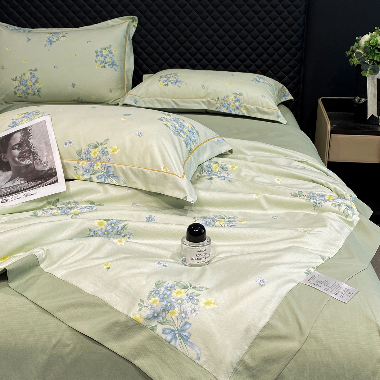 91家纺网 家纺一手货源 找家纺 佳品居 2026新款凉感天丝棉印花系列水洗真丝夏被四件套 花束-绿