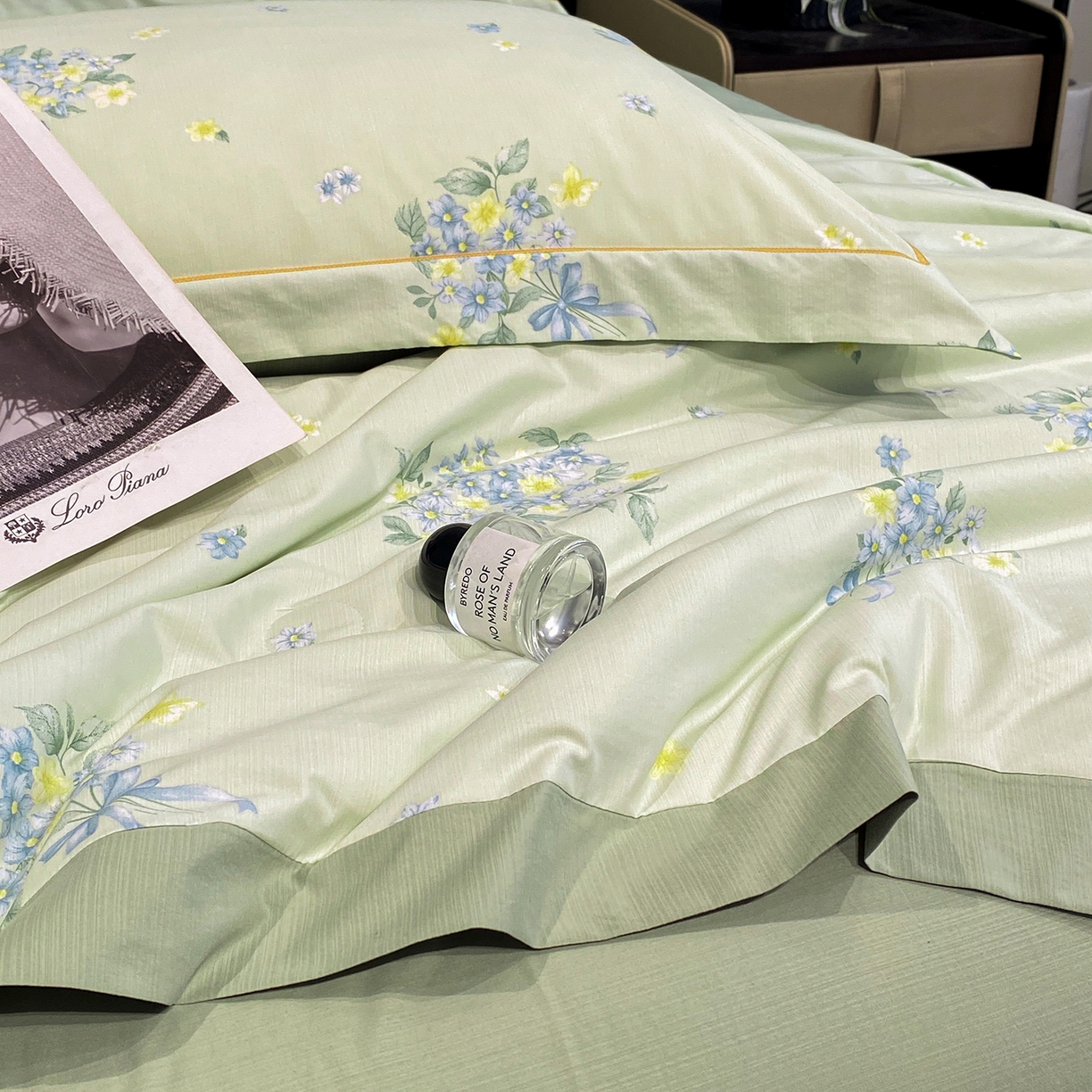 91家纺网 家纺一手货源 找家纺 佳品居 2026新款凉感天丝棉印花系列水洗真丝夏被四件套 花束-绿