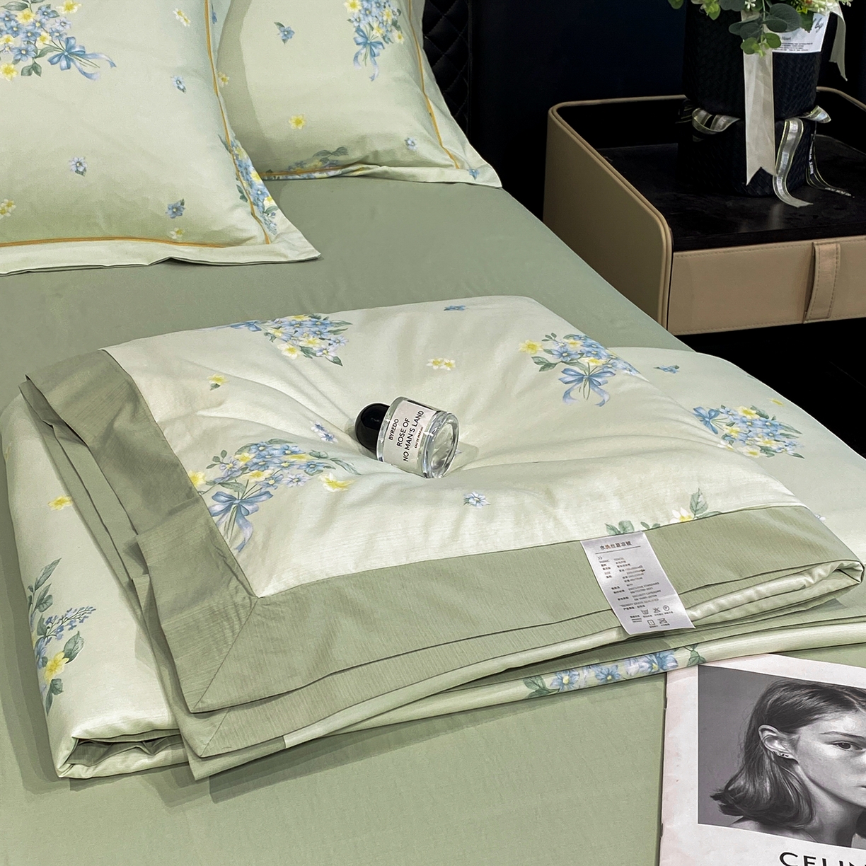91家纺网 家纺一手货源 找家纺 佳品居 2026新款凉感天丝棉印花系列水洗真丝夏被四件套 花束-绿