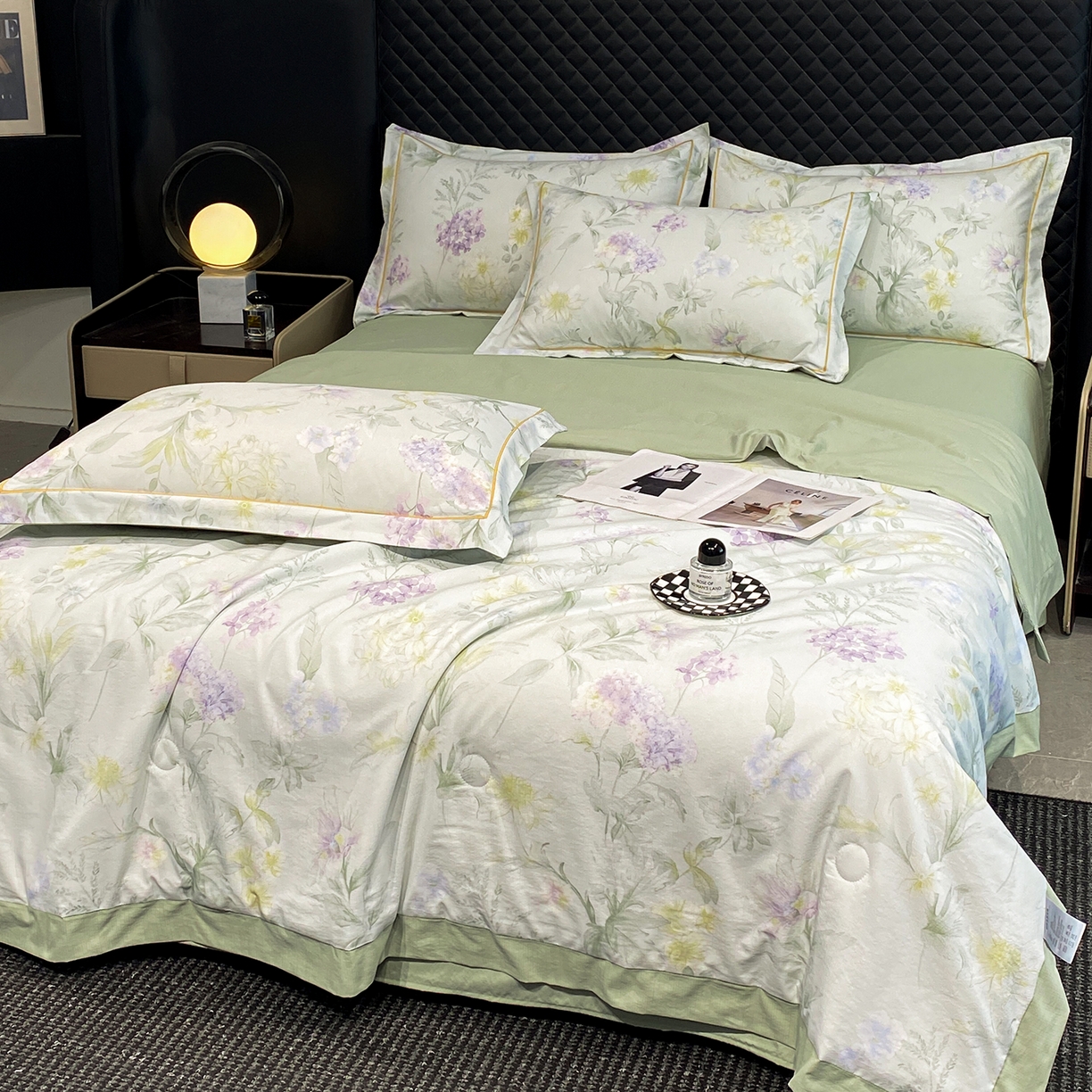 91家纺网 家纺一手货源 找家纺 佳品居 2026新款凉感天丝棉印花系列水洗真丝夏被四件套 绿野