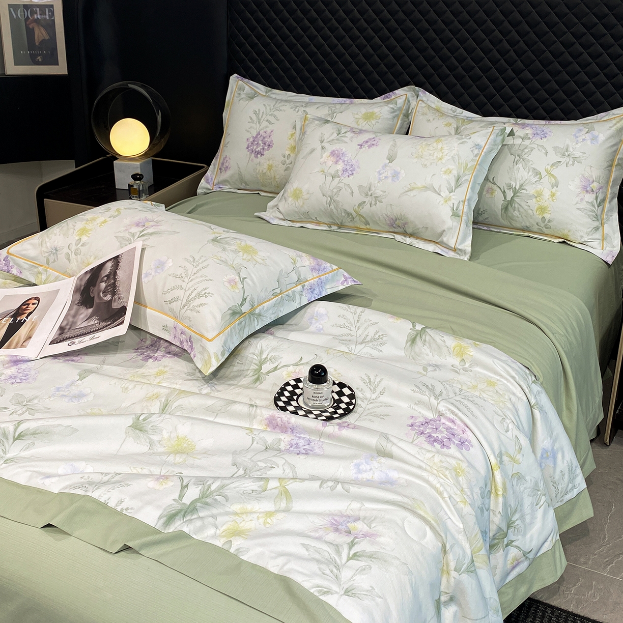 91家纺网 家纺一手货源 找家纺 佳品居 2026新款凉感天丝棉印花系列水洗真丝夏被四件套 绿野