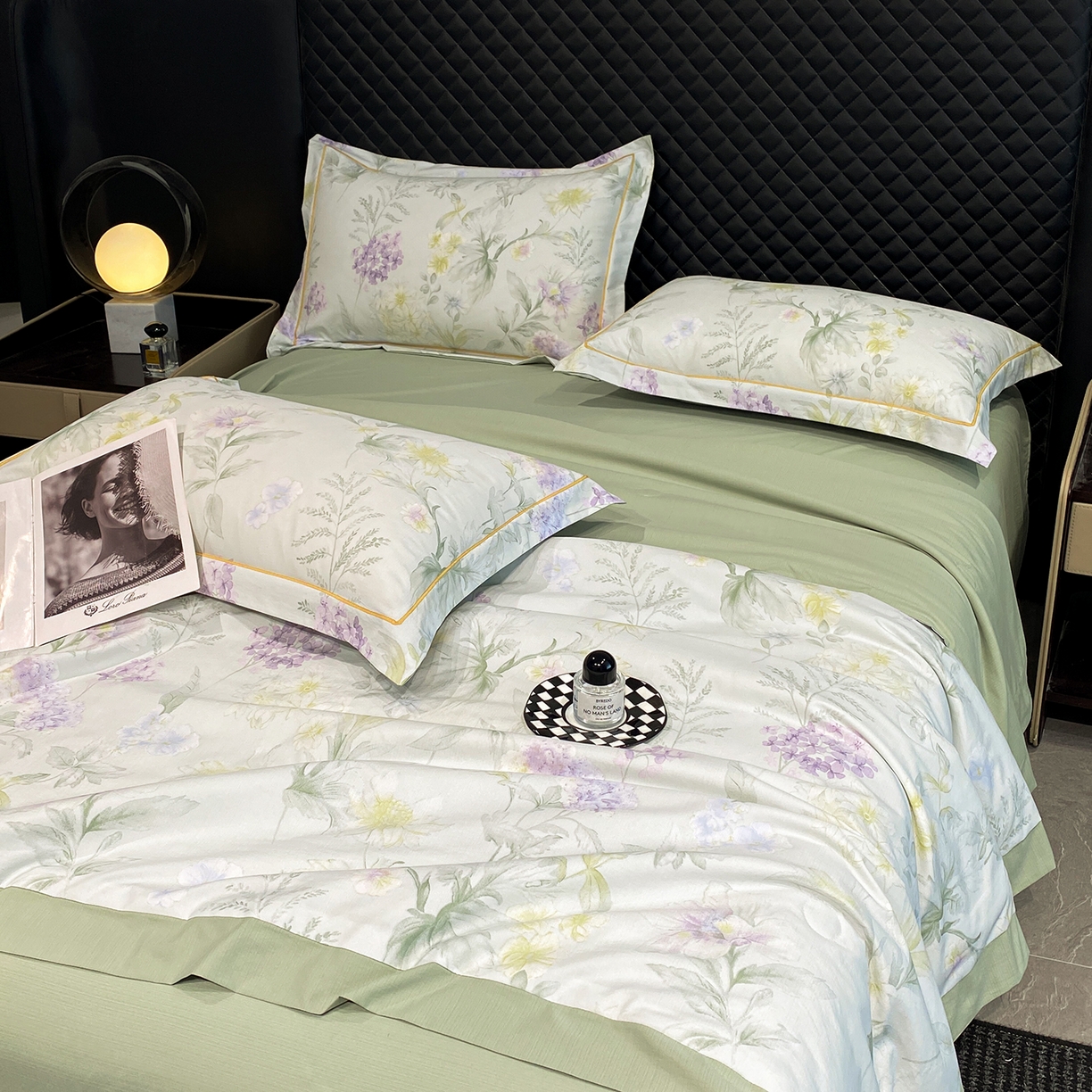 91家纺网 家纺一手货源 找家纺 佳品居 2026新款凉感天丝棉印花系列水洗真丝夏被四件套 绿野