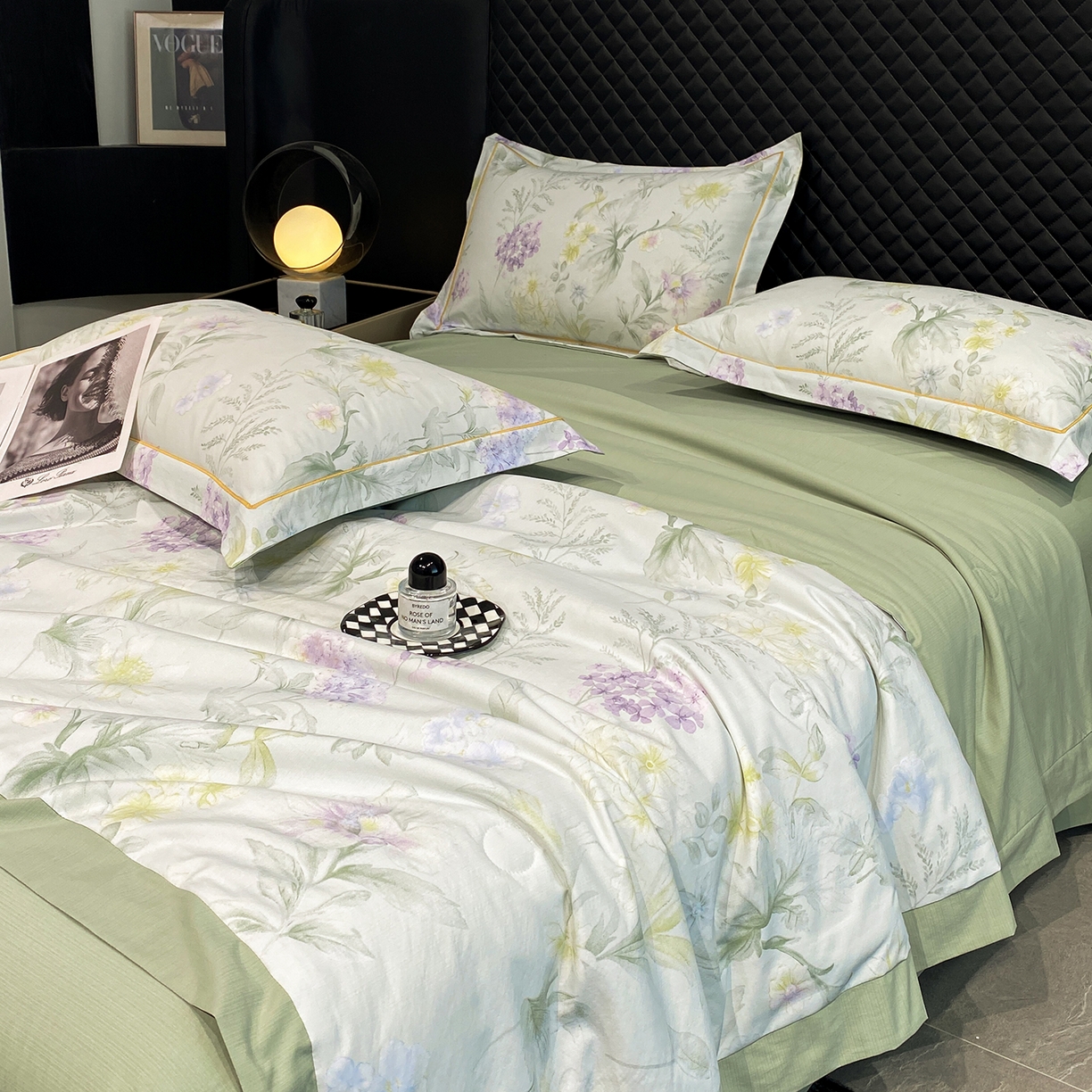 91家纺网 家纺一手货源 找家纺 佳品居 2026新款凉感天丝棉印花系列水洗真丝夏被四件套 绿野