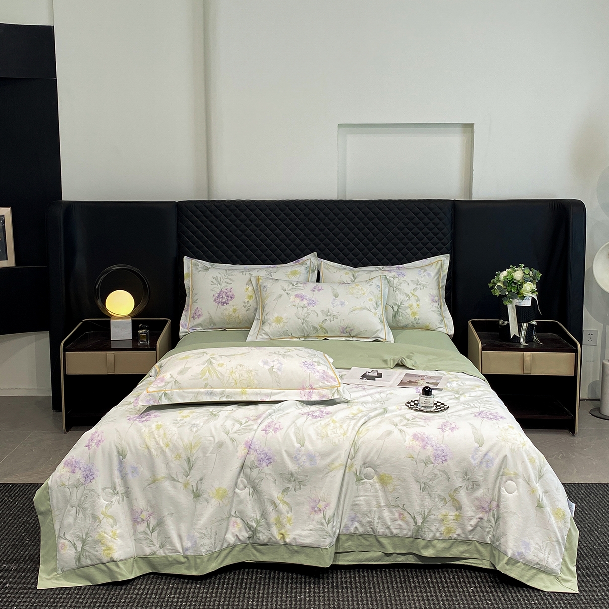 91家纺网 家纺一手货源 找家纺 佳品居 2026新款凉感天丝棉印花系列水洗真丝夏被四件套 绿野