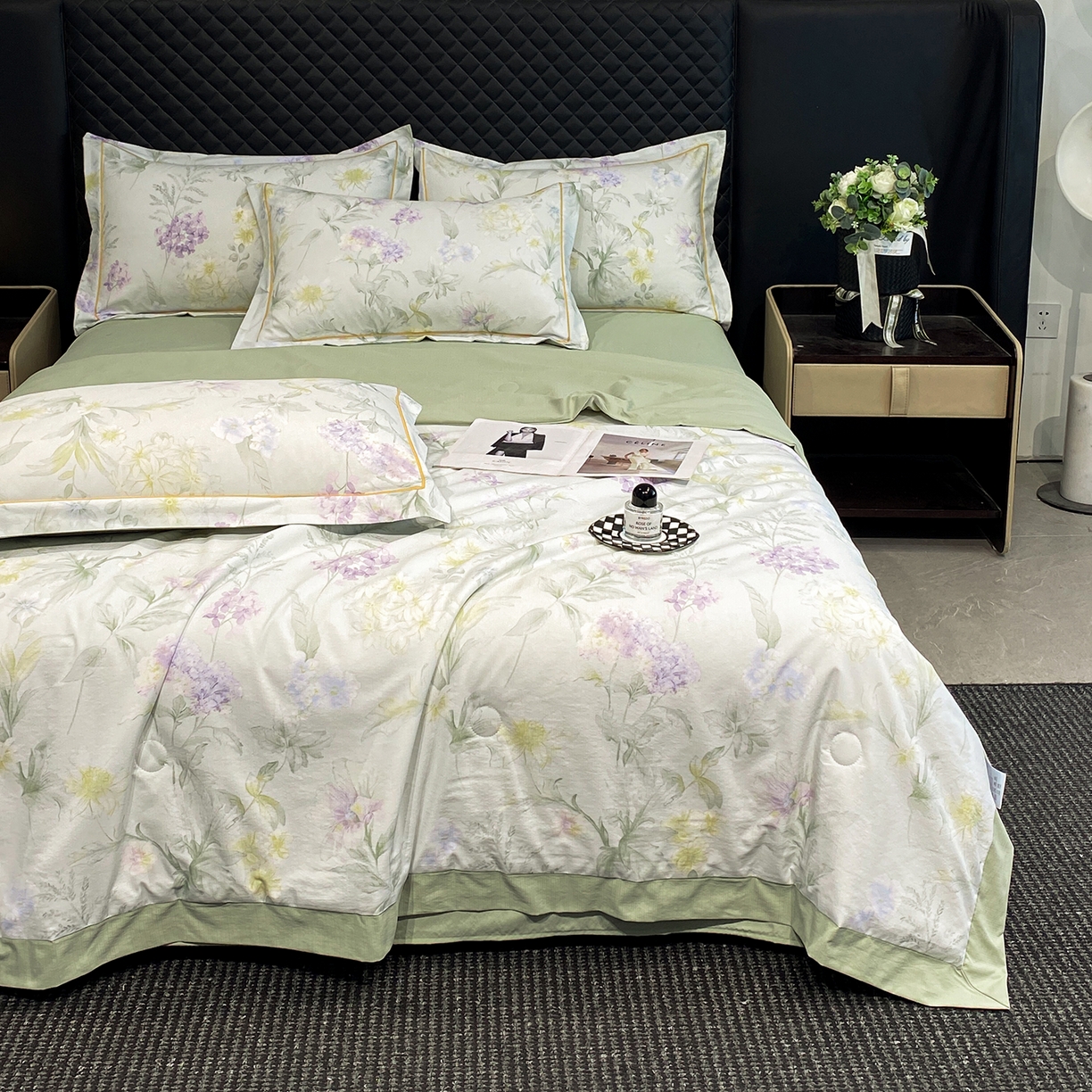 91家纺网 家纺一手货源 找家纺 佳品居 2026新款凉感天丝棉印花系列水洗真丝夏被四件套 绿野