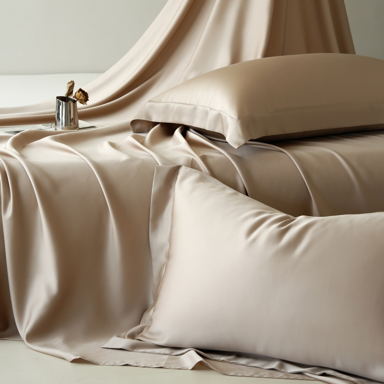 91家纺网 家纺一手货源 找家纺 简纯主义 2026新款100S超细旦进口兰精天丝单枕套枕套单件 新雅棕