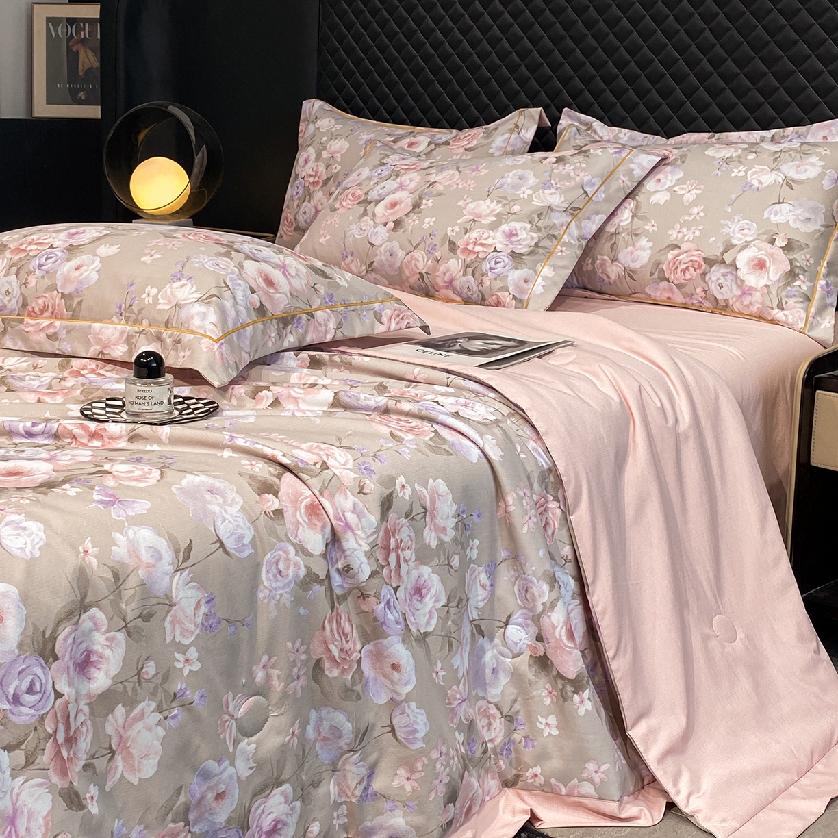 佳品居 2026新款凉感天丝棉印花系列水洗真丝夏被四件套 莫奈花园-粉