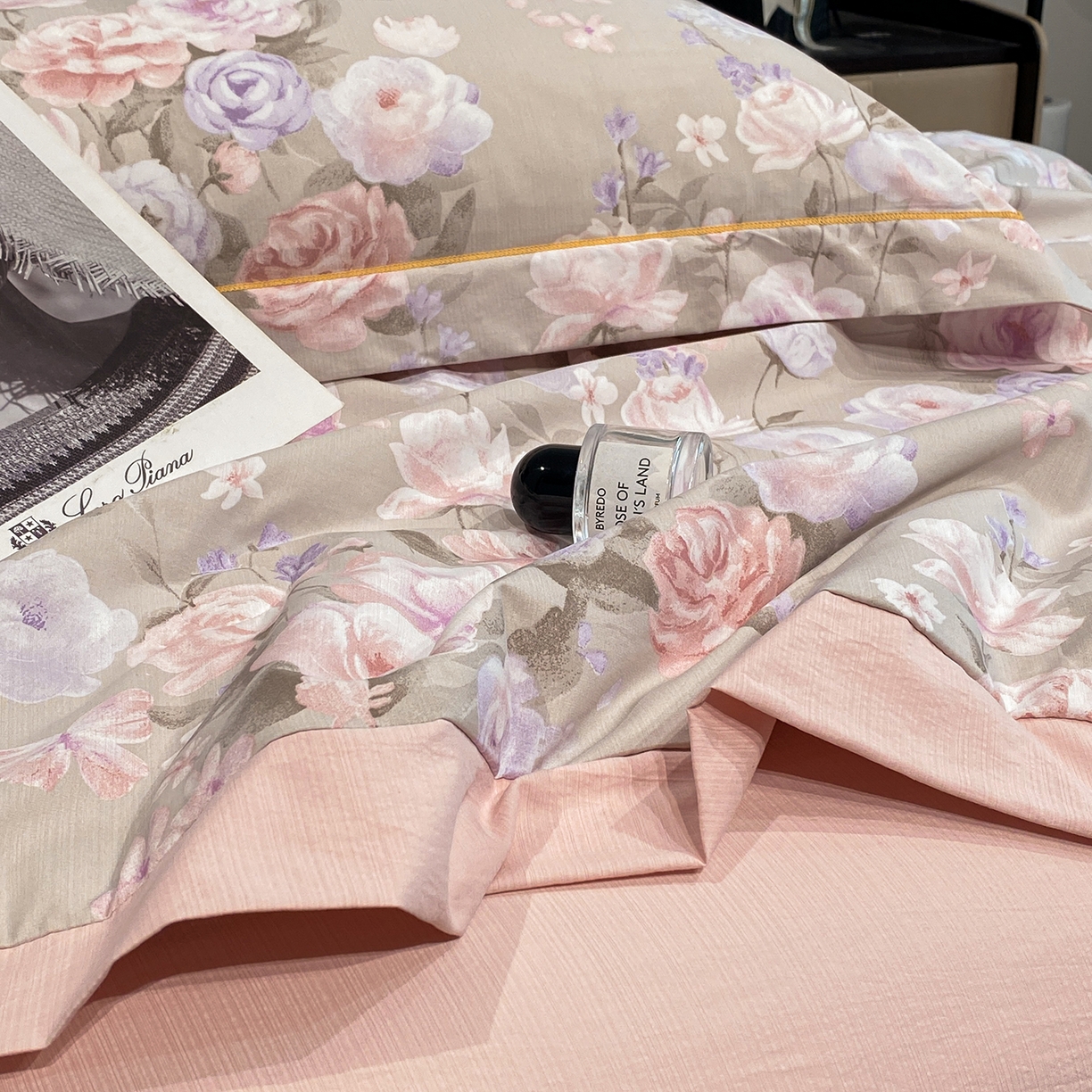 91家纺网 家纺一手货源 找家纺 佳品居 2026新款凉感天丝棉印花系列水洗真丝夏被四件套 莫奈花园-粉