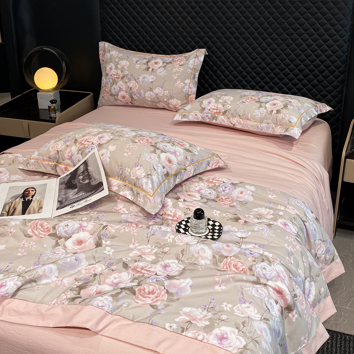 91家纺网 家纺一手货源 找家纺 佳品居 2026新款凉感天丝棉印花系列水洗真丝夏被四件套 莫奈花园-粉