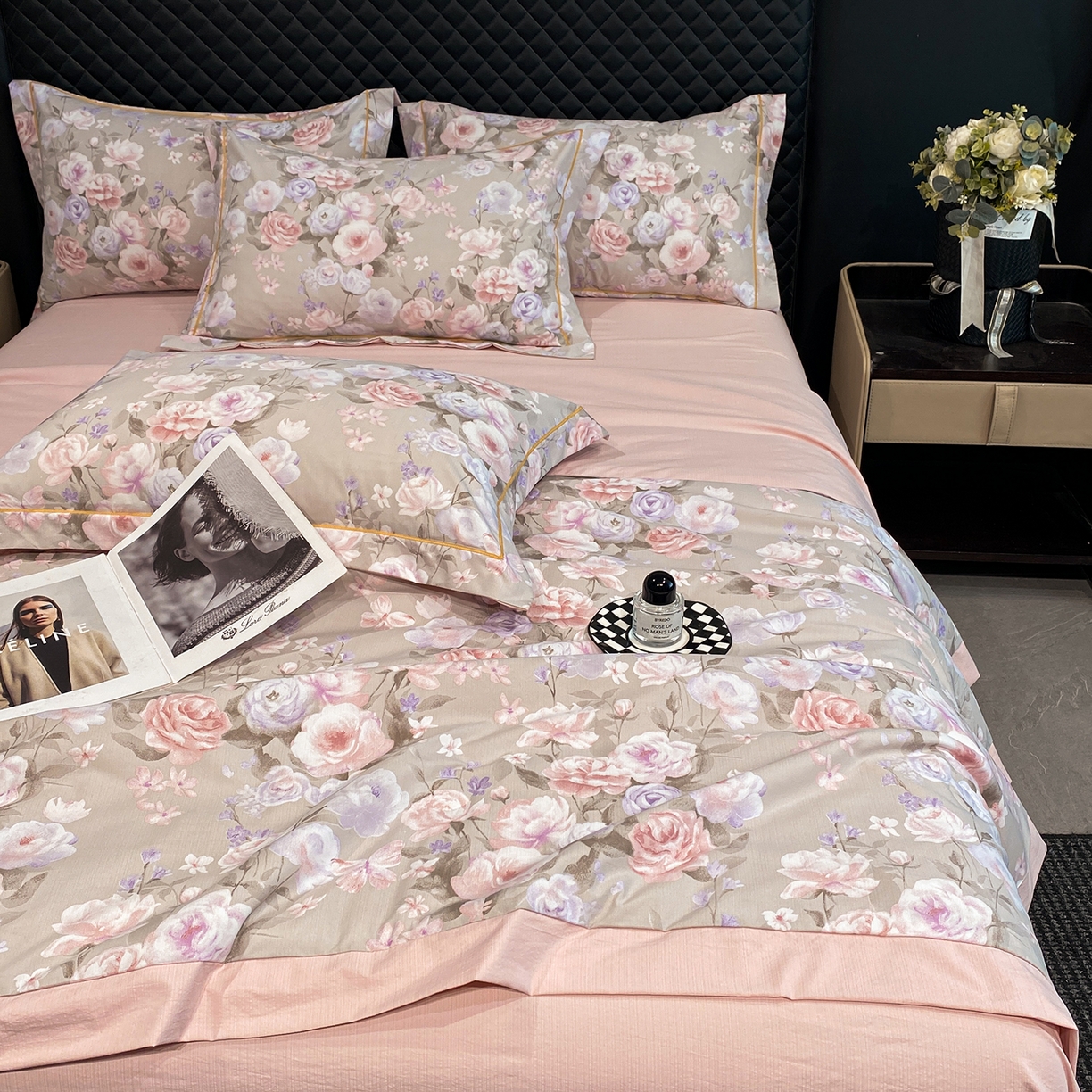 91家纺网 家纺一手货源 找家纺 佳品居 2026新款凉感天丝棉印花系列水洗真丝夏被四件套 莫奈花园-粉