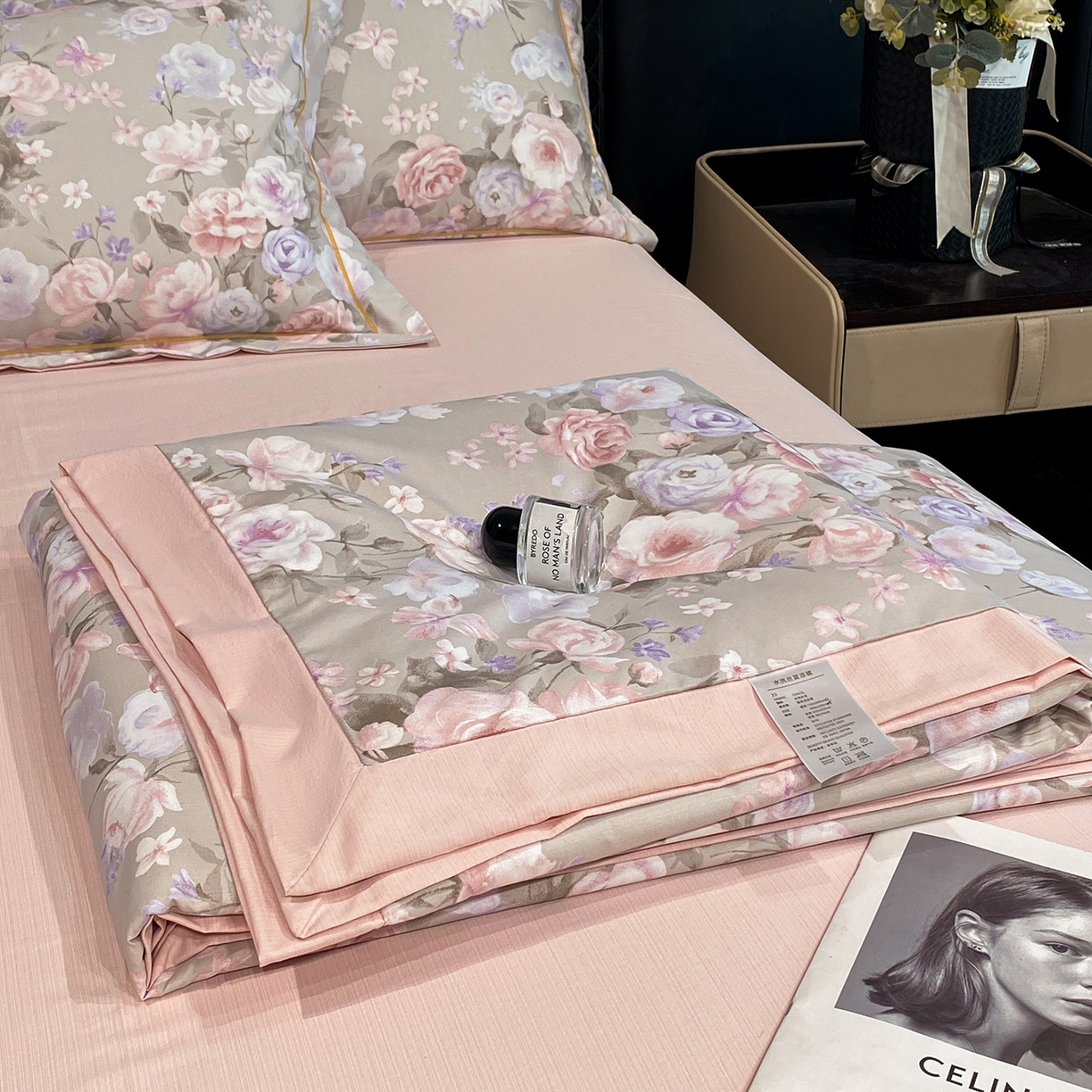 91家纺网 家纺一手货源 找家纺 佳品居 2026新款凉感天丝棉印花系列水洗真丝夏被四件套 莫奈花园-粉