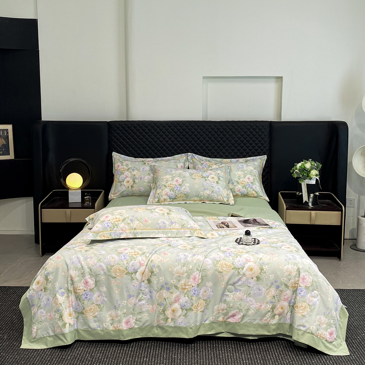 91家纺网 家纺一手货源 找家纺 佳品居 2026新款凉感天丝棉印花系列水洗真丝夏被四件套 莫奈花园-绿