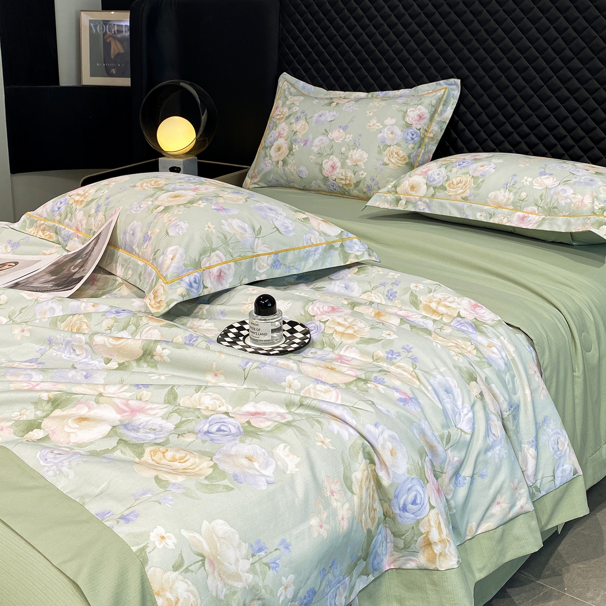 91家纺网 家纺一手货源 找家纺 佳品居 2026新款凉感天丝棉印花系列水洗真丝夏被四件套 莫奈花园-绿