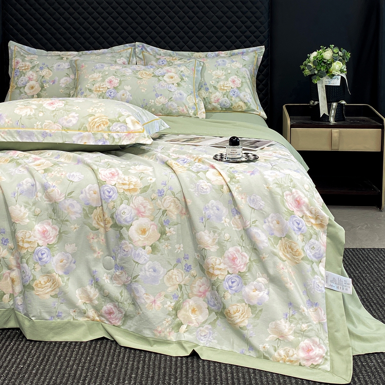 91家纺网 家纺一手货源 找家纺 佳品居 2026新款凉感天丝棉印花系列水洗真丝夏被四件套 莫奈花园-绿