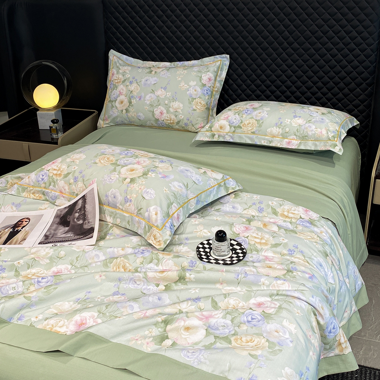 91家纺网 家纺一手货源 找家纺 佳品居 2026新款凉感天丝棉印花系列水洗真丝夏被四件套 莫奈花园-绿