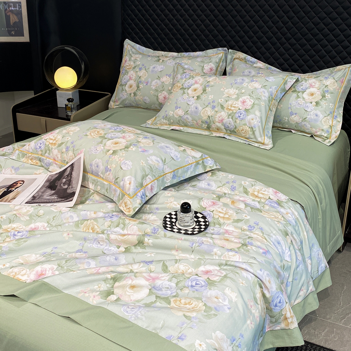 91家纺网 家纺一手货源 找家纺 佳品居 2026新款凉感天丝棉印花系列水洗真丝夏被四件套 莫奈花园-绿