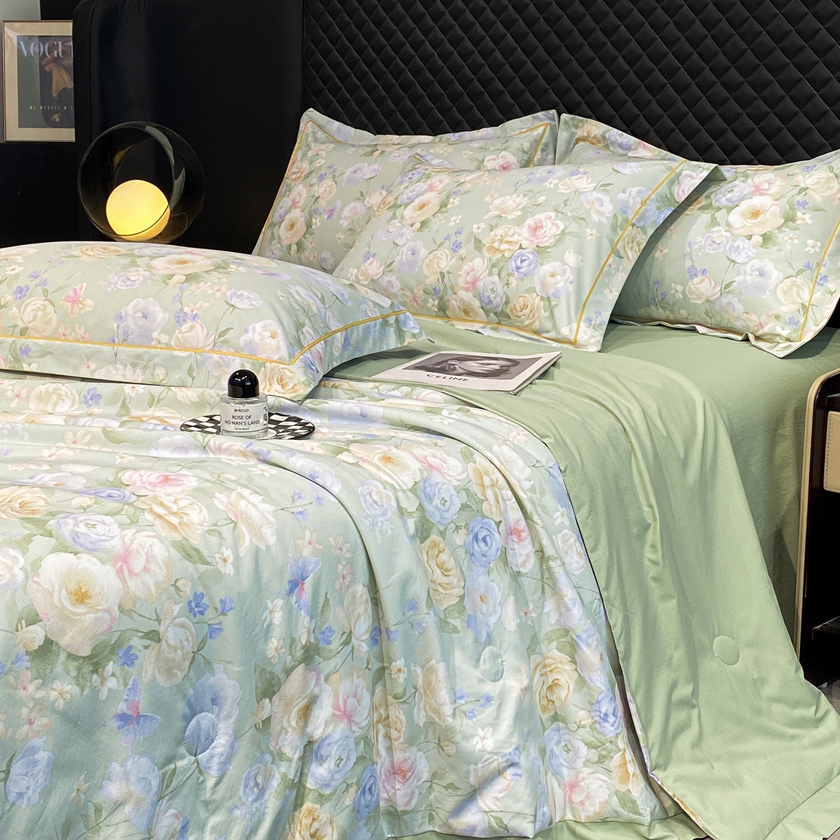 佳品居 2026新款凉感天丝棉印花系列水洗真丝夏被四件套 莫奈花园-绿