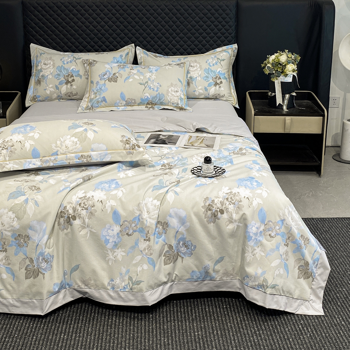 91家纺网 家纺一手货源 找家纺 佳品居 2026新款凉感天丝棉印花系列水洗真丝夏被四件套 南齐