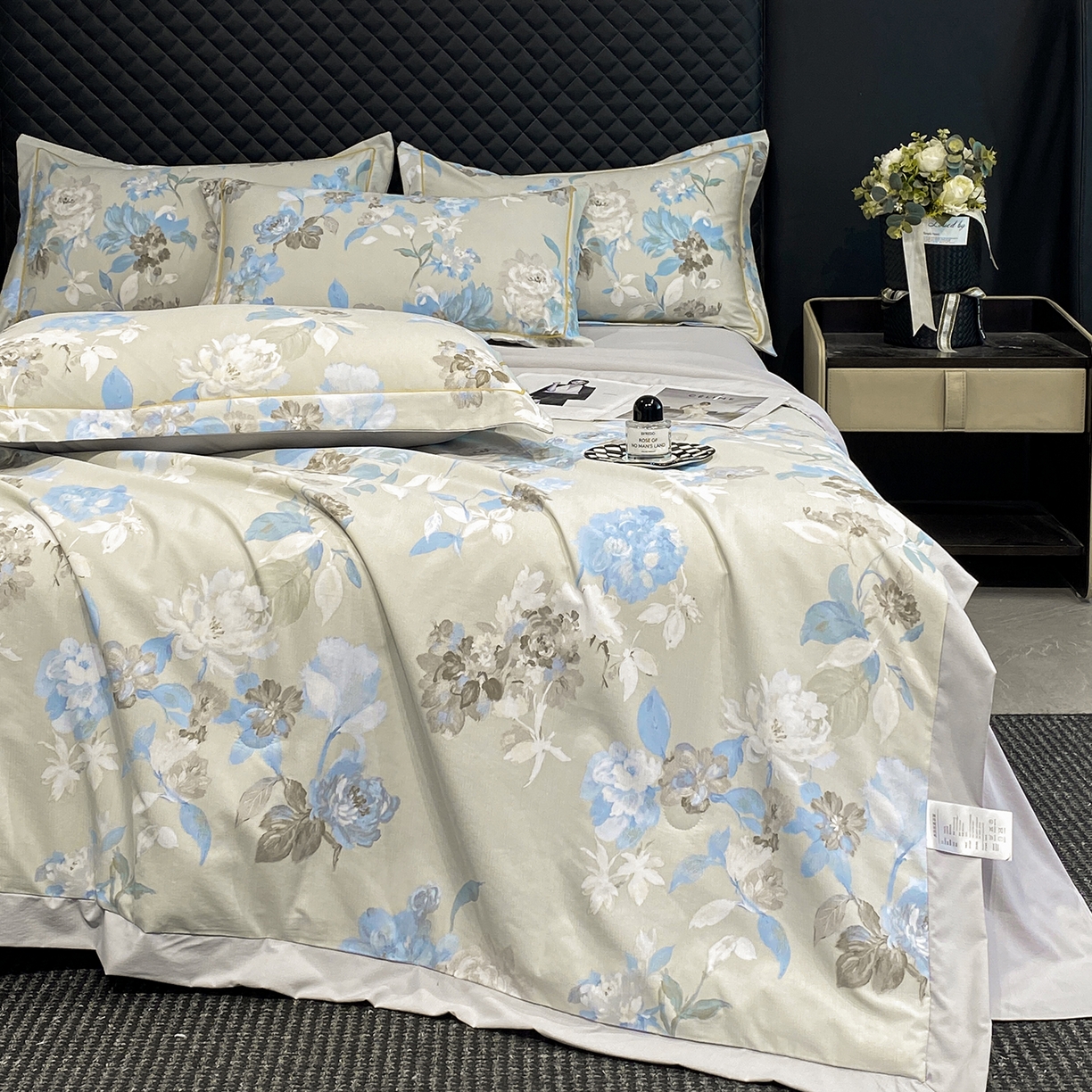 91家纺网 家纺一手货源 找家纺 佳品居 2026新款凉感天丝棉印花系列水洗真丝夏被四件套 南齐