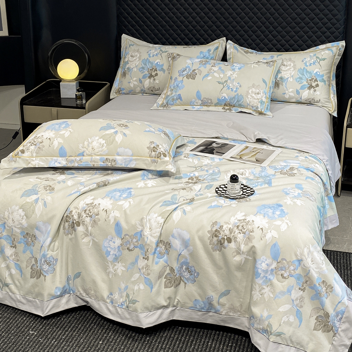 91家纺网 家纺一手货源 找家纺 佳品居 2026新款凉感天丝棉印花系列水洗真丝夏被四件套 南齐