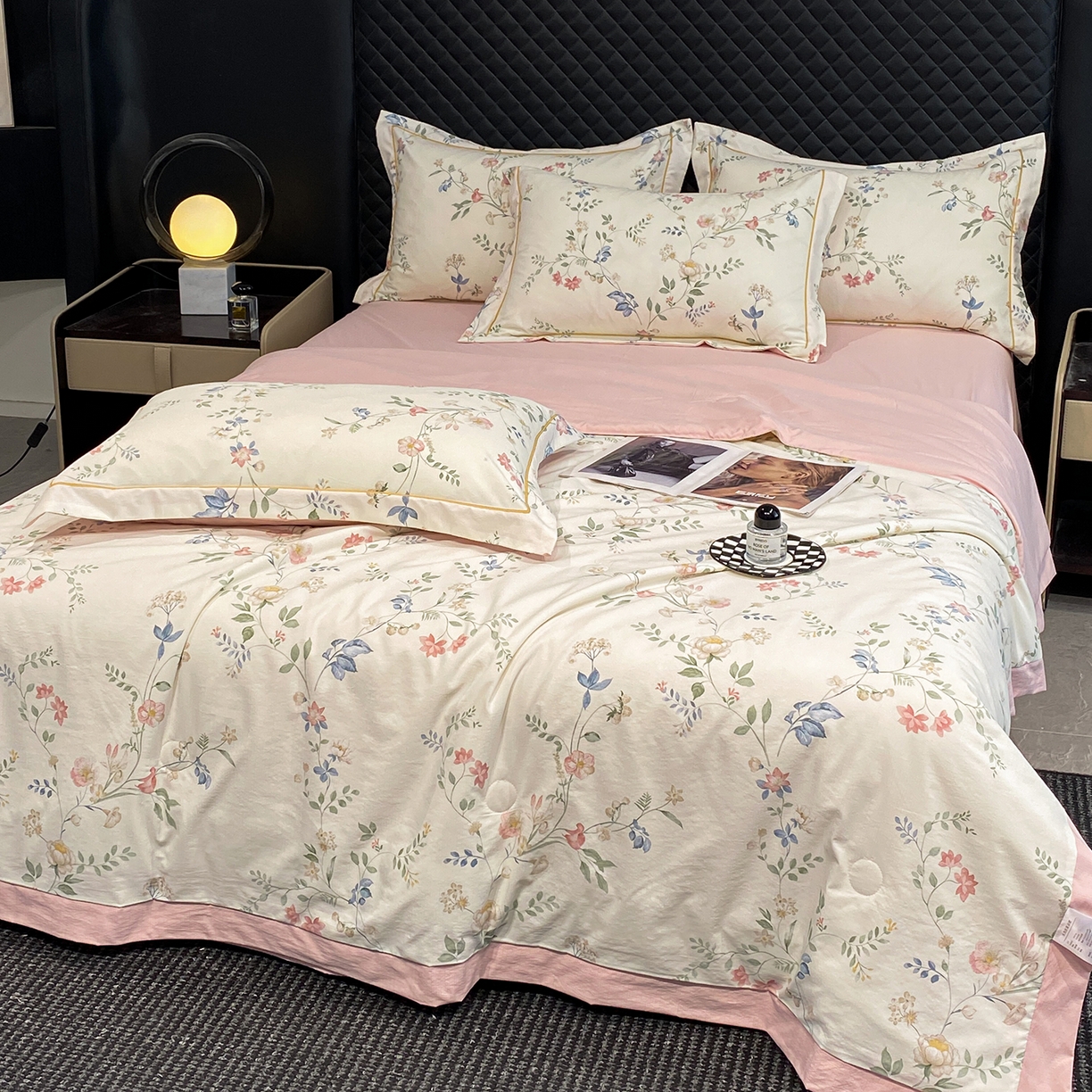 91家纺网 家纺一手货源 找家纺 佳品居 2026新款凉感天丝棉印花系列水洗真丝夏被四件套 未央