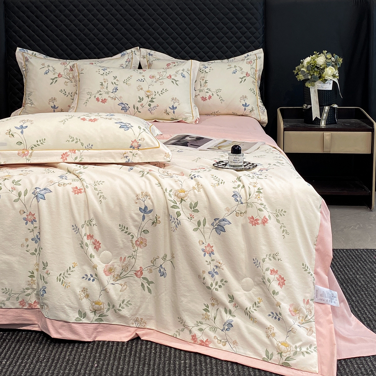 91家纺网 家纺一手货源 找家纺 佳品居 2026新款凉感天丝棉印花系列水洗真丝夏被四件套 未央