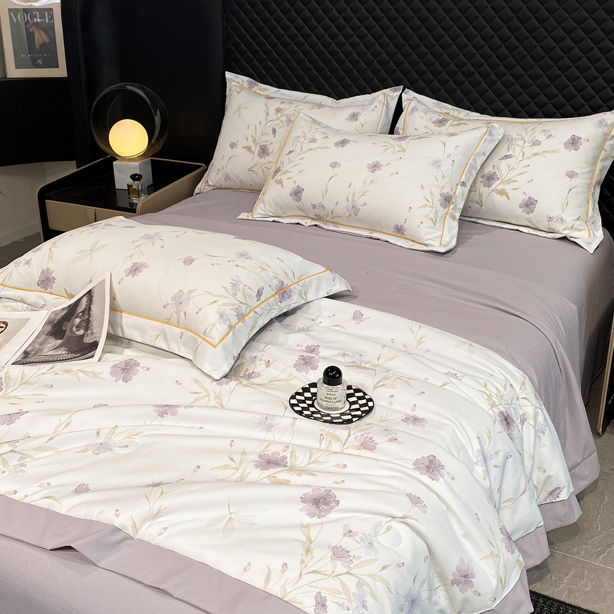 91家纺网 家纺一手货源 找家纺 佳品居 2026新款凉感天丝棉印花系列水洗真丝夏被四件套 温岚-紫