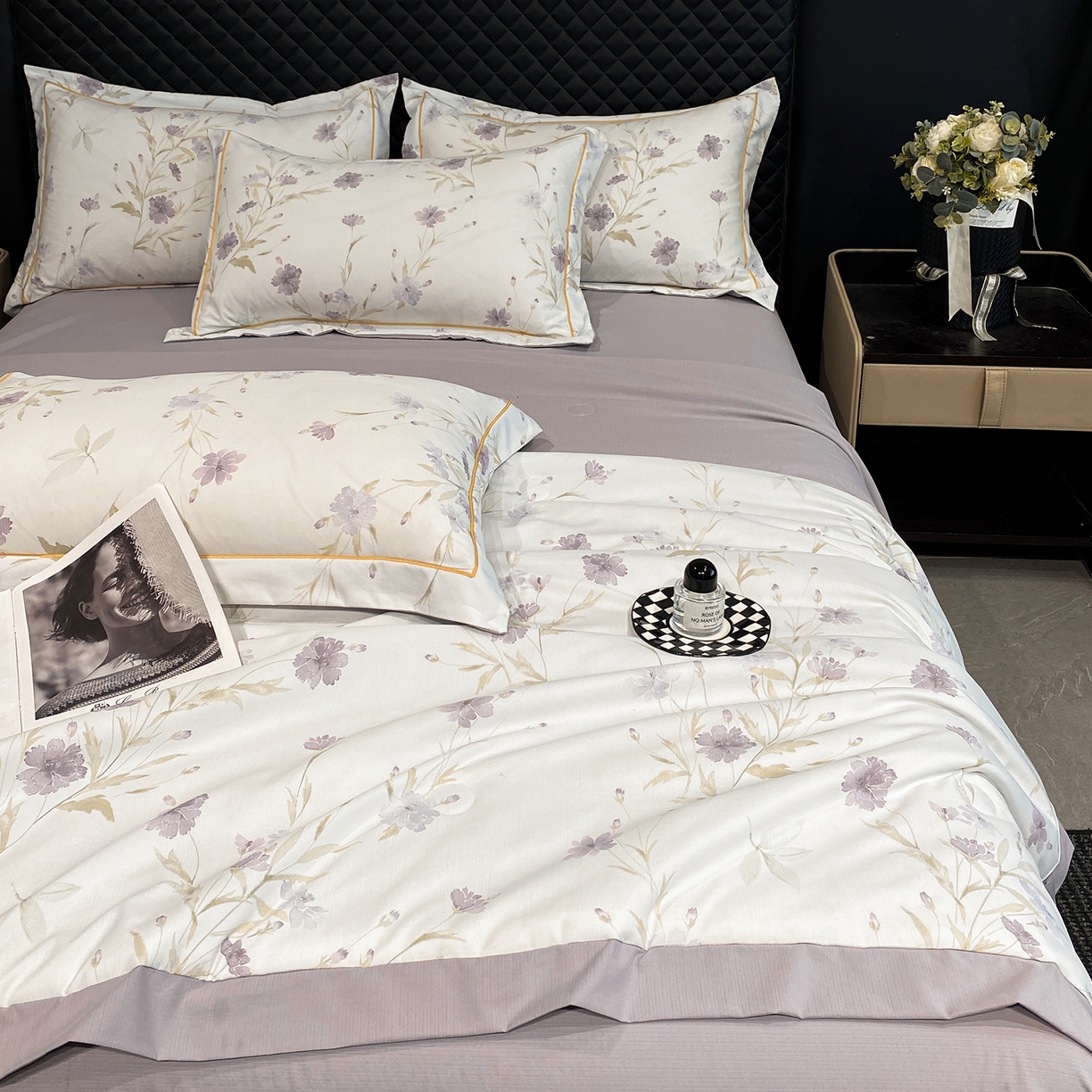 91家纺网 家纺一手货源 找家纺 佳品居 2026新款凉感天丝棉印花系列水洗真丝夏被四件套 温岚-紫