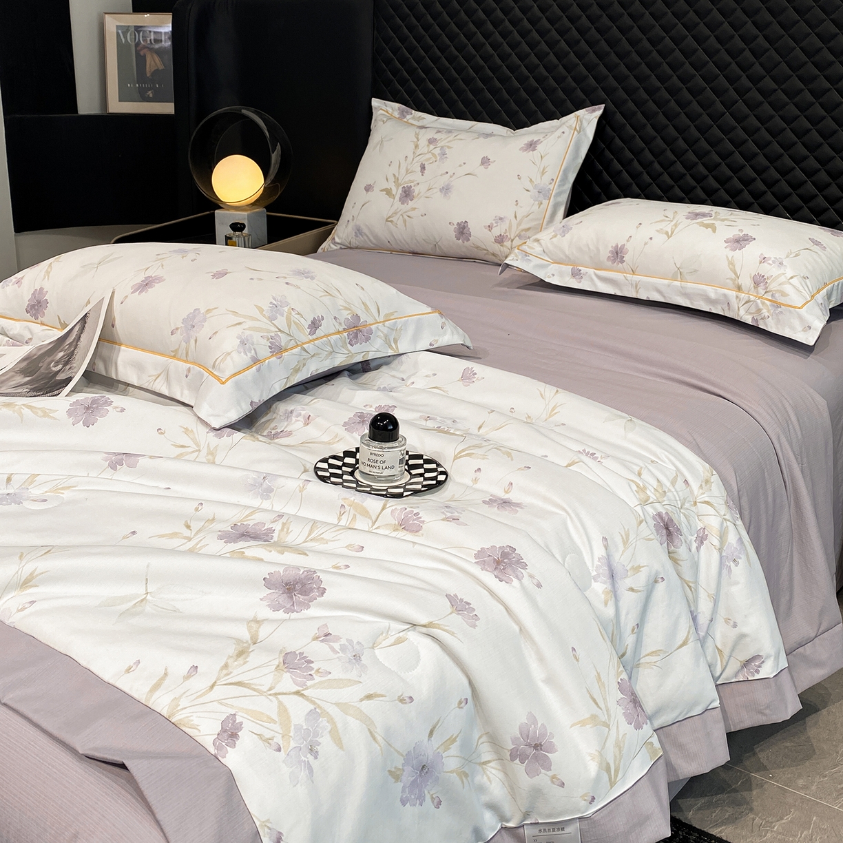 91家纺网 家纺一手货源 找家纺 佳品居 2026新款凉感天丝棉印花系列水洗真丝夏被四件套 温岚-紫