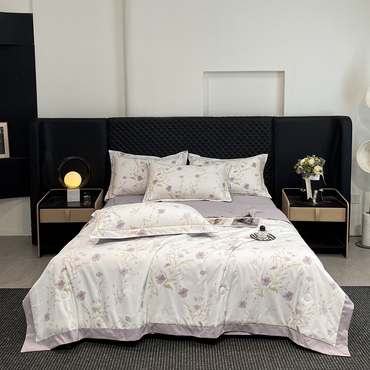 91家纺网 家纺一手货源 找家纺 佳品居 2026新款凉感天丝棉印花系列水洗真丝夏被四件套 温岚-紫