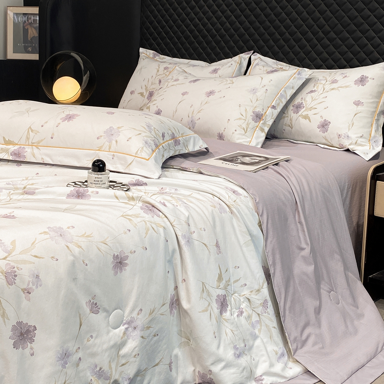 佳品居 2026新款凉感天丝棉印花系列水洗真丝夏被四件套 温岚-紫