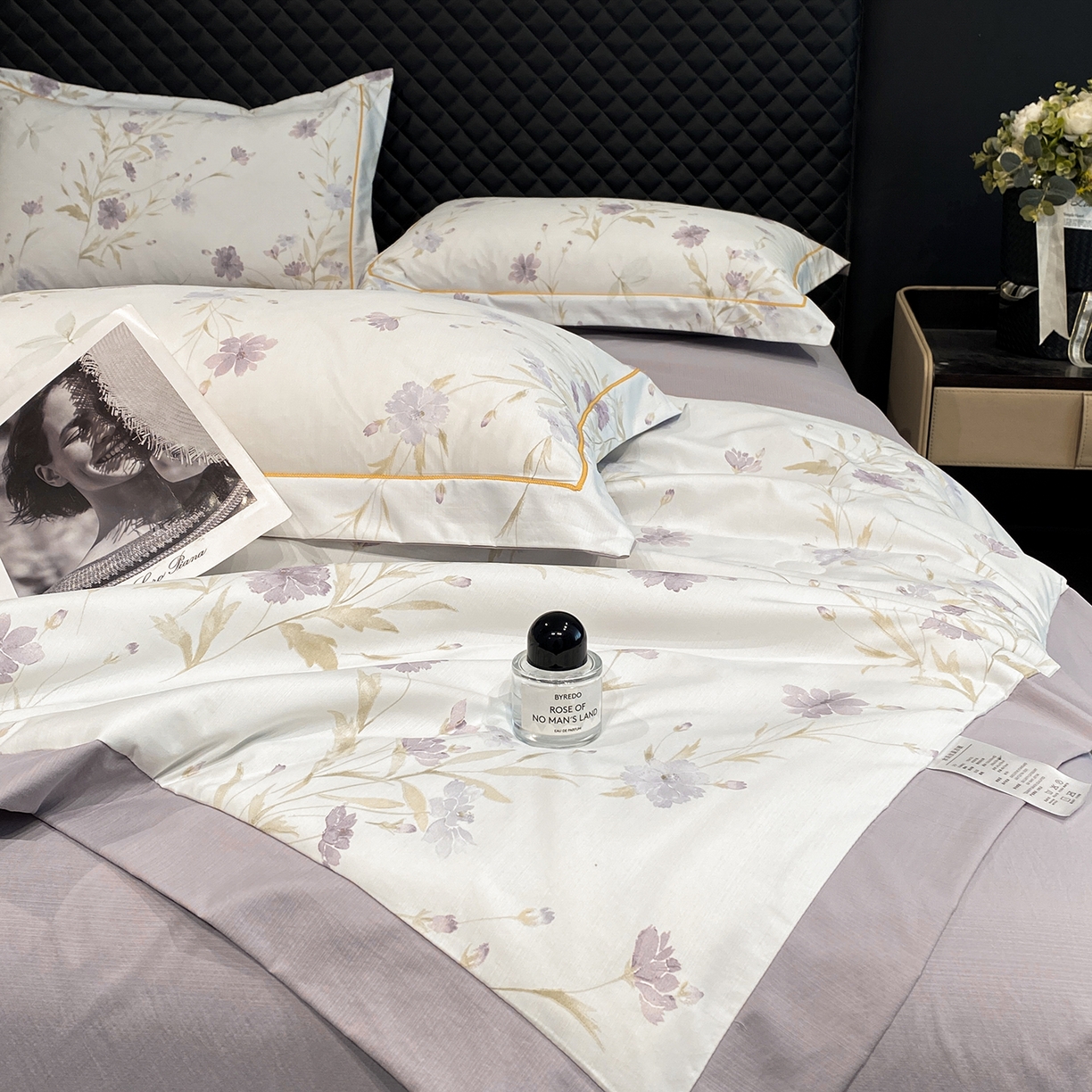 91家纺网 家纺一手货源 找家纺 佳品居 2026新款凉感天丝棉印花系列水洗真丝夏被四件套 温岚-紫