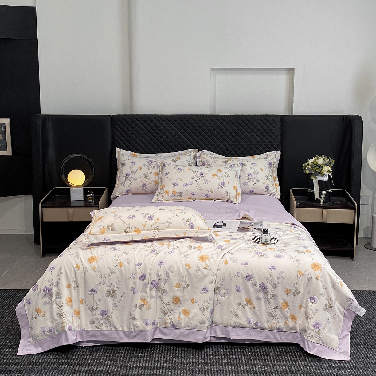 91家纺网 家纺一手货源 找家纺 佳品居 2026新款凉感天丝棉印花系列水洗真丝夏被四件套 雅枝