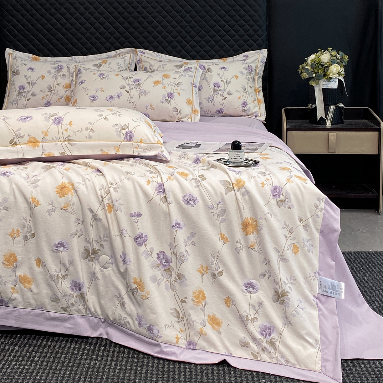 91家纺网 家纺一手货源 找家纺 佳品居 2026新款凉感天丝棉印花系列水洗真丝夏被四件套 雅枝