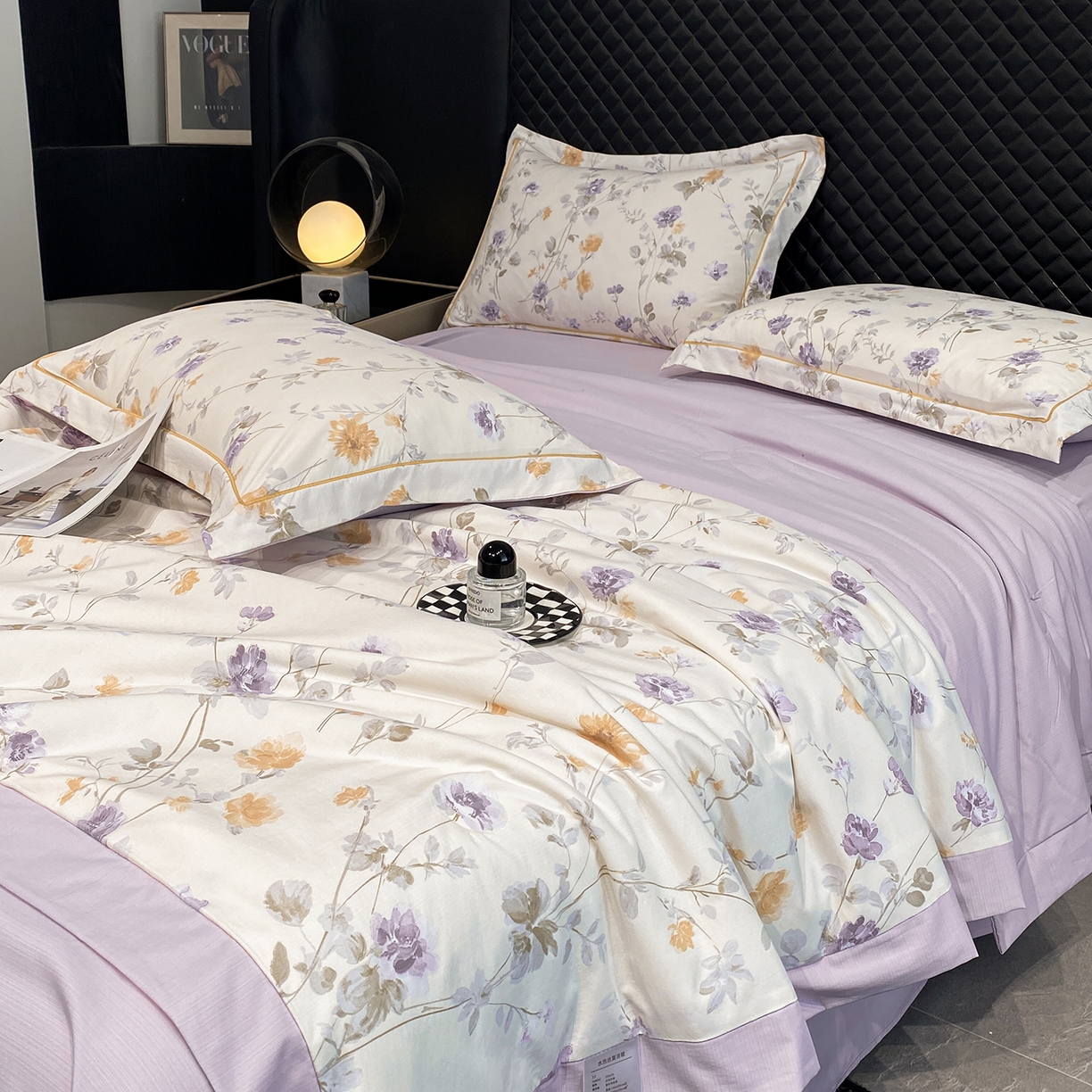 91家纺网 家纺一手货源 找家纺 佳品居 2026新款凉感天丝棉印花系列水洗真丝夏被四件套 雅枝