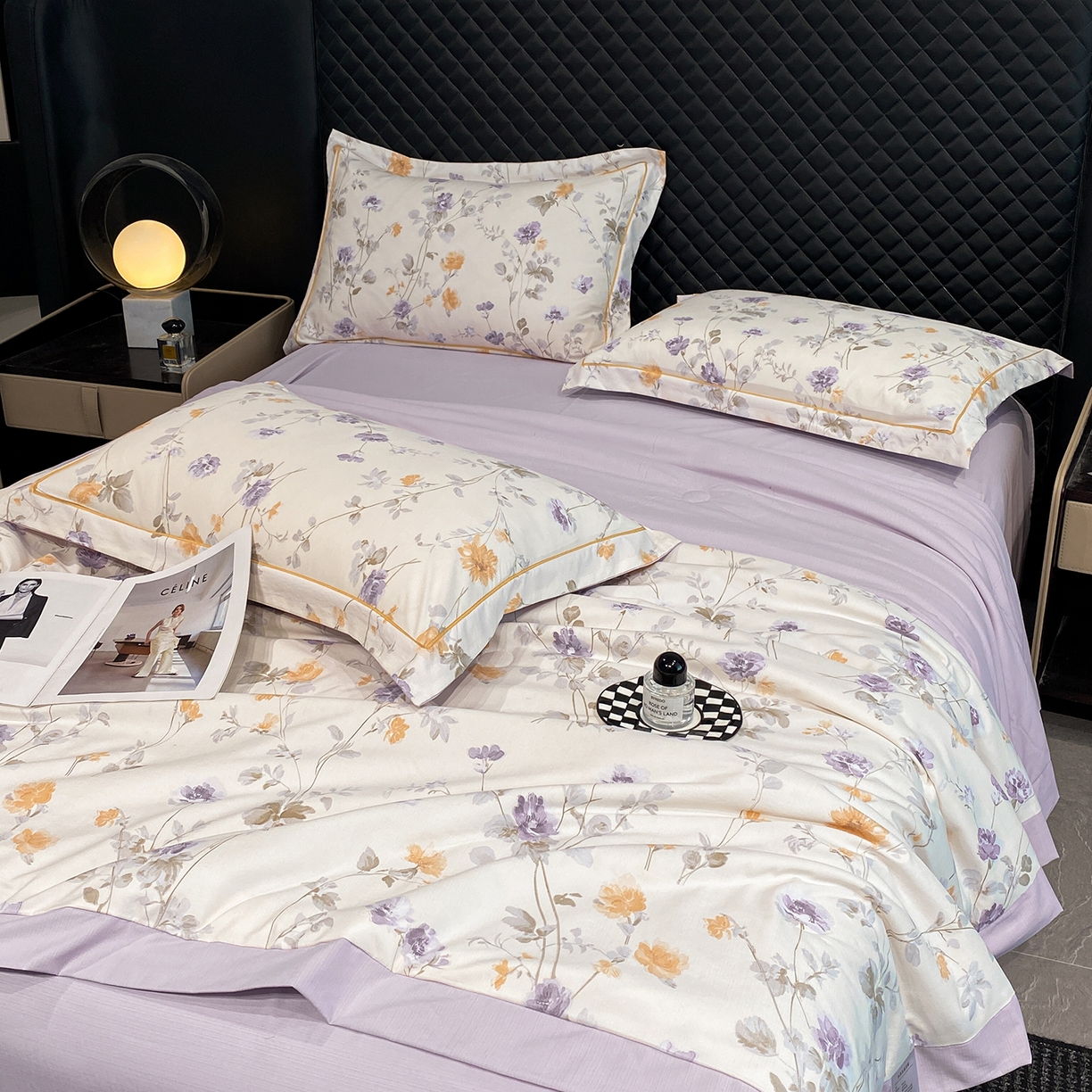 91家纺网 家纺一手货源 找家纺 佳品居 2026新款凉感天丝棉印花系列水洗真丝夏被四件套 雅枝