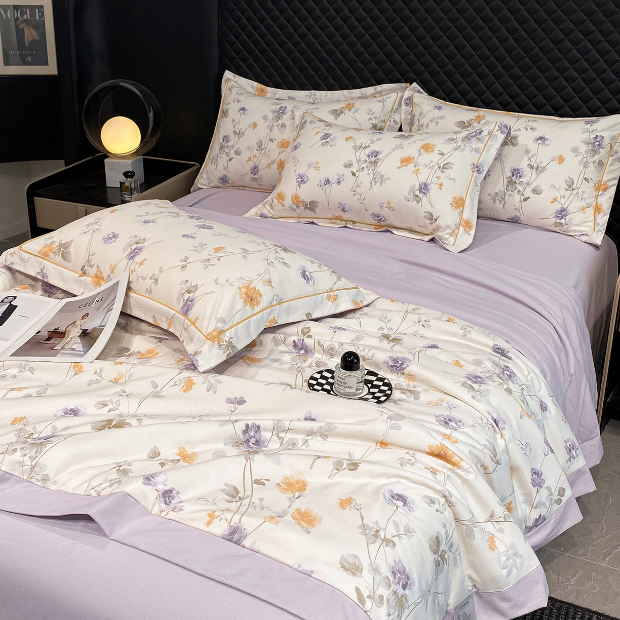 91家纺网 家纺一手货源 找家纺 佳品居 2026新款凉感天丝棉印花系列水洗真丝夏被四件套 雅枝