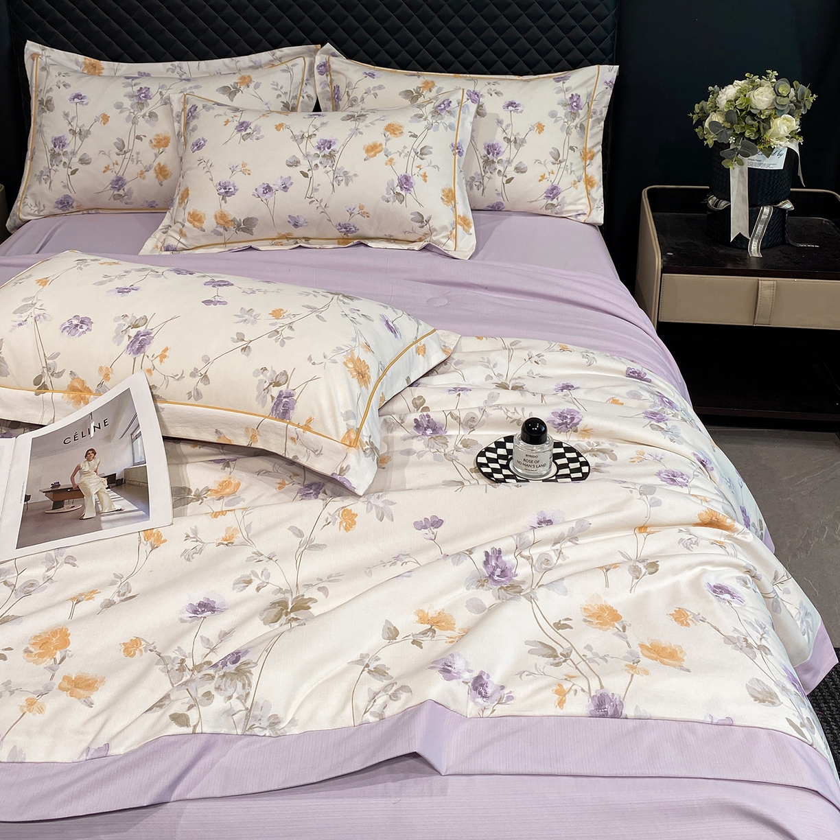 91家纺网 家纺一手货源 找家纺 佳品居 2026新款凉感天丝棉印花系列水洗真丝夏被四件套 雅枝