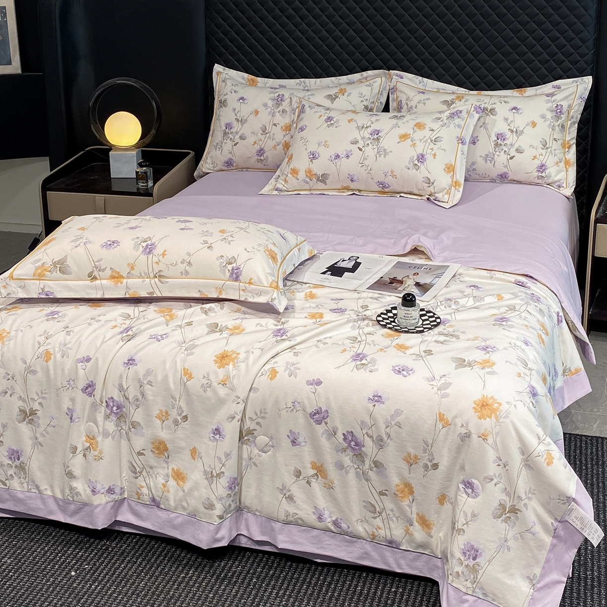 91家纺网 家纺一手货源 找家纺 佳品居 2026新款凉感天丝棉印花系列水洗真丝夏被四件套 雅枝